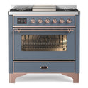 ILVE UM09FDNS3BGP Majestic II 36 inch Dual Fuel Range with 6 Black Brass Burners, Griddle (Triple Glass Door, Blue Grey, Copper, Natural Gas)