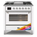 ILVE UM09FDNS3RAC Majestic II 36 inch Dual Fuel Range with 6 Black Brass Burners, Griddle (Triple Glass Door, RAL, Chrome, Natural Gas)