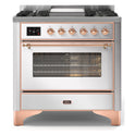 ILVE UM09FDNS3SSP Majestic II 36 inch Dual Fuel Range with 6 Black Brass Burners, Griddle (Triple Glass Door, Stainless Steel, Copper, Natural Gas)