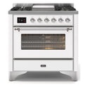 ILVE UM09FDNS3WHC Majestic II 36 inch Dual Fuel Range with 6 Black Brass Burners, Griddle (Triple Glass Door, White, Chrome, Natural Gas)
