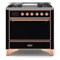 ILVE UM09FDQNS3BKP Majestic II 36 inch Dual Fuel Range with 6 Black Brass Burners, Griddle (Solid Door, Glossy Black, Copper, Natural Gas)