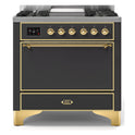 ILVE UM09FDQNS3MGG Majestic II 36 inch Dual Fuel Range with 6 Black Brass Burners, Griddle (Solid Door, Graphite Matte, Brass, Natural Gas)