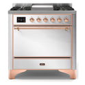 ILVE UM09FDQNS3SSP Majestic II 36 inch Dual Fuel Range with 6 Black Brass Burners, Griddle (Solid Door, Stainless Steel, Copper, Natural Gas)