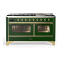 ILVE UM15FDNS3EGG Majestic II 60 inch Dual Fuel Range with 9 Burners, Griddle (Natural Gas, Triple Glass Door, Emerald Green, Brass)