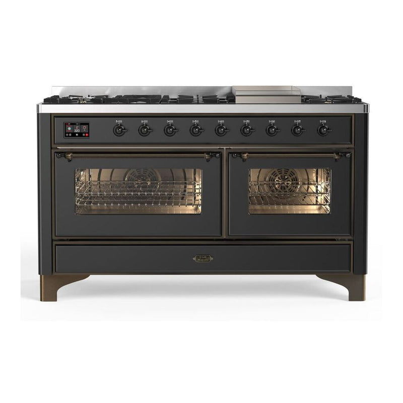 ILVE UM15FDNS3MGB Majestic II 60 inch Dual Fuel Range with 9 Burners, Griddle (Natural Gas, Triple Glass Door, Graphite Matte, Burnished) ILVE