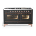 ILVE UM15FDNS3MGP Majestic II 60 inch Dual Fuel Range with 9 Burners, Griddle (Natural Gas, Triple Glass Door, Graphite Matte, Copper)