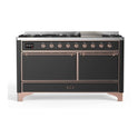 ILVE UM15FDQNS3MGP Majestic II 60 inch Dual Fuel Range with 9 Burners, Griddle (Natural Gas, Solid Door, Graphite Matte, Copper)