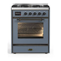 ILVE UM30DNE3BGB Majestic II 30 inch Dual Fuel Range with 5 Black Brass Burners (Natural Gas, Triple Glass Door, Blue Grey, Burnished)