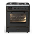 ILVE UM30DNE3MGB Majestic II 30 inch Dual Fuel Range with 5 Black Brass Burners (Natural Gas, Triple Glass Door, Graphite Matte, Burnished)