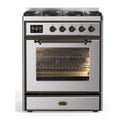 ILVE UM30DNE3SSB Majestic II 30 inch Dual Fuel Range with 5 Black Brass Burners (Natural Gas, Triple Glass Door, Stainless Steel, Burnished)