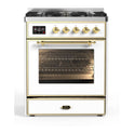ILVE UM30DNE3WHP Majestic II 30 inch Dual Fuel Range with 5 Black Brass Burners (Natural Gas, Triple Glass Door, White, Copper)
