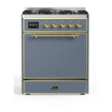 ILVE UM30DQNE3BGG Majestic II 30 inch Dual Fuel Range with 5 Black Brass Burners (Natural Gas, Solid Door, Blue Grey, Brass)