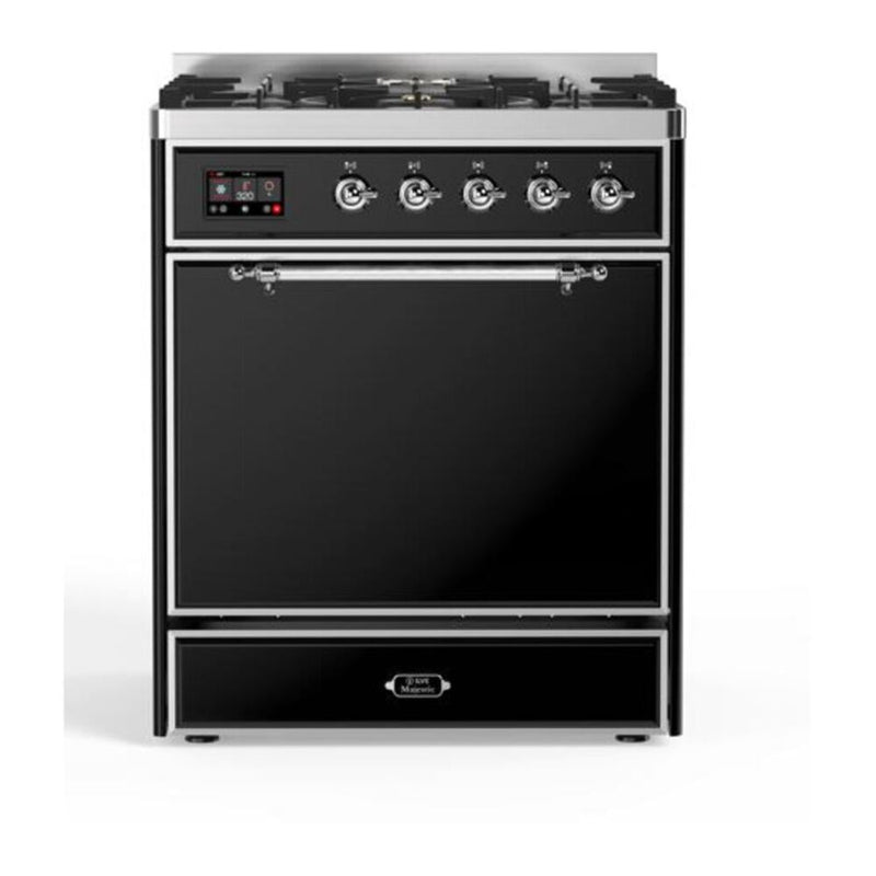 ILVE UM30DQNE3BKC Majestic II 30 in. Dual Fuel Range in Glossy Black