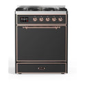 ILVE UM30DQNE3MGP Majestic II 30 inch Dual Fuel Range with 5 Black Brass Burners (Natural Gas, Solid Door, Graphite Matte, Copper)