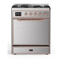 ILVE UM30DQNE3SSP Majestic II 30 inch Dual Fuel Range with 5 Black Brass Burners (Natural Gas, Solid Door, Stainless Steel, Copper)