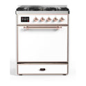 ILVE UM30DQNE3WHP Majestic II 30 inch Dual Fuel Range with 5 Black Brass Burners (Natural Gas, Solid Door, White, Copper)