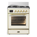 ILVE UM30NR3AWG Majestic III 30 inch Dual Fuel Range with 5 Black Brass Burners, Dual Function Burner up to 25,000 BTU (Natural Gas, Triple Glass Door, Antique White, Brass)