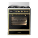 ILVE UM30NR3BKG Majestic III 30 inch Dual Fuel Range with 5 Black Brass Burners, Dual Function Burner up to 25,000 BTU (Natural Gas, Triple Glass Door, Glossy Black, Brass)