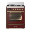 ILVE UM30NR3BUG Majestic III 30 inch Dual Fuel Range with 5 Black Brass Burners, Dual Function Burner up to 25,000 BTU (Natural Gas, Triple Glass Door, Burgundy, Brass)