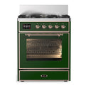 ILVE UM30NR3EGP Majestic III 30 inch Dual Fuel Range with 5 Black Brass Burners, Dual Function Burner up to 25,000 BTU (Natural Gas, Triple Glass Door, Emerald Green, Copper)