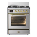 ILVE UM30NR3SSG Majestic III 30 inch Dual Fuel Range with 5 Black Brass Burners, Dual Function Burner up to 25,000 BTU (Natural Gas, Triple Glass Door, Stainless Steel, Brass)