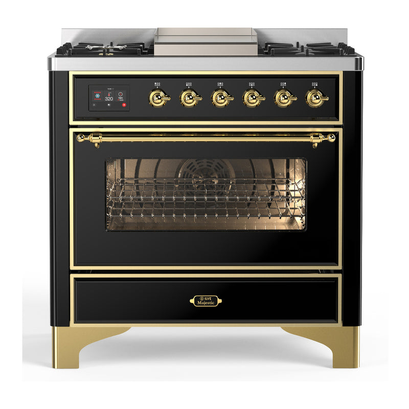 ILVE UM36FNR3BKG Majestic III 36 in. Dual Fuel Range in Glossy Black
