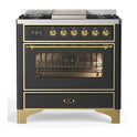 ILVE UM36FNR3MGG Majestic III 36 inch Dual Fuel Range with 6 Black Brass Burners and Griddle, Dual Function Burner up to 25,000 BTU (Triple Glass Door, Graphite Matte, Brass, Natural Gas)