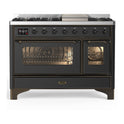 ILVE UM48FNR3MGB Majestic III 48 inch Dual Fuel Range with 8 Burners and Griddle, Dual Function Burner up to 25,000 BTU (Natural Gas, Triple Glass Door, Graphite Matte, Burnished)