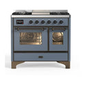 ILVE UMD10FDNS3BGB Majestic II 40 inch Dual Fuel Range with 6 Burners, Griddle (Natural Gas, Triple Glass Door, Blue Grey, Burnished)