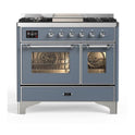 ILVE UMD10FDNS3BGC Majestic II 40 inch Dual Fuel Range with 6 Burners, Griddle (Natural Gas, Triple Glass Door, Blue Grey, Chrome)
