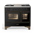 ILVE UMD10FDNS3BKB Majestic II 40 inch Dual Fuel Range with 6 Burners, Griddle (Natural Gas, Triple Glass Door, Glossy Black, Burnished)
