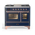 ILVE UMD10FDNS3MBP Majestic II 40 inch Dual Fuel Range with 6 Burners, Griddle (Natural Gas, Triple Glass Door, Midnight Blue, Copper)