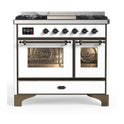 ILVE UMD10FDNS3WHB Majestic II 40 inch Dual Fuel Range with 6 Burners, Griddle (Natural Gas, Triple Glass Door, White, Burnished)
