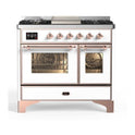 ILVE UMD10FDNS3WHP Majestic II 40 inch Dual Fuel Range with 6 Burners, Griddle (Natural Gas, Triple Glass Door, White, Copper)