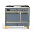 ILVE UMD10FDQNS3BGG Majestic II 40 inch Dual Fuel Range with 6 Burners, Griddle (Natural Gas, Solid Door, Blue Grey, Brass)