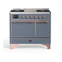 ILVE UMD10FDQNS3BGP Majestic II 40 inch Dual Fuel Range with 6 Burners, Griddle (Natural Gas, Solid Door, Blue Grey, Copper)