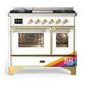 ILVE UMD40FNR3RAG Majestic III 40 inch Dual Fuel Range with 6 Burners and Griddle, Dual Function Burner up to 25,000 BTU (Natural Gas, Triple Glass Door, RAL, Brass)