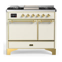 ILVE UMD40FQNR3AWG Majestic III 40 inch Dual Fuel Range with 6 Burners and Griddle, Dual Function Burner up to 25,000 BTU (Natural Gas, Solid Door, Antique White, Brass)