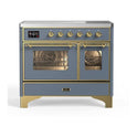 ILVE UMDI10NS3BGG Majestic II 40 inch Induction Range with 6 Elements, Booster Function, Bridge Control, Residual Heat Indicator (Triple Glass Door, Blue Grey, Brass)