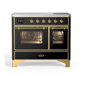 ILVE UMDI10NS3BKG Majestic II 40 inch Induction Range with 6 Elements, Booster Function, Bridge Control, Residual Heat Indicator (Triple Glass Door, Glossy Black, Brass)