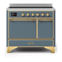ILVE UMDI10QNS3BGG Majestic II 40 inch Induction Range with 6 Elements, Booster Function, Bridge Control, Residual Heat Indicator (Solid Door, Blue Grey, Brass)