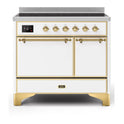 ILVE UMDI10QNS3WHG Majestic II 40 inch Induction Range with 6 Elements, Booster Function, Bridge Control, Residual Heat Indicator (Solid Door, White, Brass)