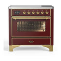 ILVE UMI09NS3BUG Majestic II 36 inch Induction Range with 5 Elements, 3.5 cu. ft. Total Oven Capacity (Triple Glass Door, Burgundy, Brass)