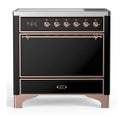 ILVE UMI09QNS3BKP Majestic II 36 inch Induction Range with 5 Elements, 3.5 cu. ft. Total Oven Capacity (Solid Door, Glossy Black, Copper)