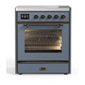 ILVE UMI30NE3BGB Majestic II 30 inch Induction Range with 4 Elements, 4 cu. ft. Oven Capacity (Triple Glass Door, Blue Grey, Burnished)