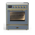 ILVE UMI30NE3BGG Majestic II 30 inch Induction Range with 4 Elements, 4 cu. ft. Oven Capacity (Triple Glass Door, Blue Grey, Brass)
