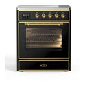 ILVE UMI30NE3BKG Majestic II 30 inch Induction Range with 4 Elements, 4 cu. ft. Oven Capacity (Triple Glass Door, Glossy Black, Brass)