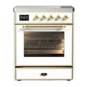 ILVE UMI30NE3WHG Majestic II 30 inch Induction Range with 4 Elements, 4 cu. ft. Oven Capacity (Triple Glass Door, White, Brass)