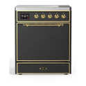 ILVE UMI30QNE3MGG Majestic II 30 inch Induction Range with 4 Elements, 4 cu. ft. Oven Capacity (Solid Door, Graphite Matte, Brass)