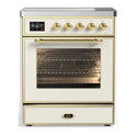 ILVE UMIB30NR3AWG Majestic III 30 inch Induction Range with 4 Elements, 4 cu. ft. Oven Capacity (Triple Glass Door, Antique White, Brass)